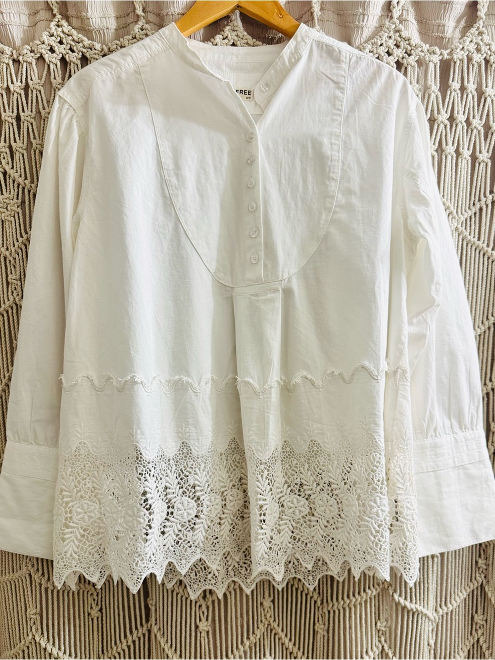 NWT, We The Free, White Lace-Hem Peasant Blouse